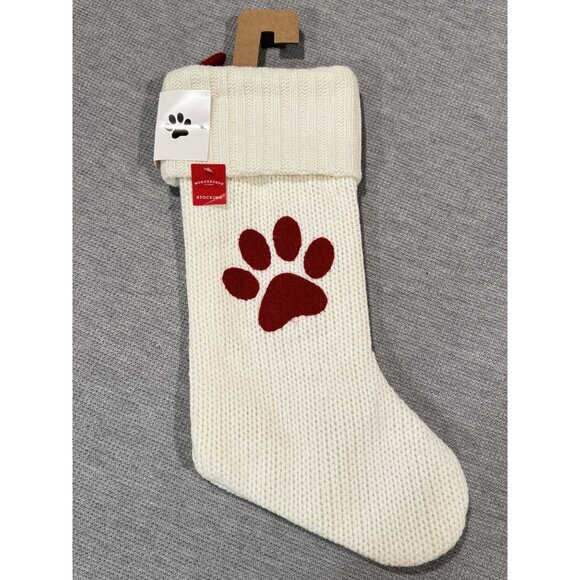 Wondershop Other - Wondershop Knit Pet Christmas Stocking 18" Red Paw Print Hanging Loop NEW